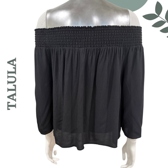Aritzia Talula Marcilly Blouse | Black Off-Shoulder Smocked Top | Size Small - Picture 6 of 7